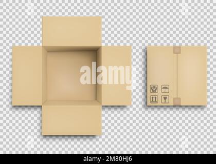 Leere offene und geschlossene Pappschachtel. Vektordarstellung. Eps 10. Stock Vektor