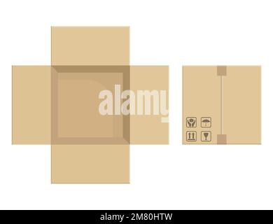 Leere offene und geschlossene Pappschachtel. Vektordarstellung. Eps 10. Stock Vektor