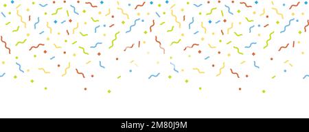 Abstrakter Hintergrund mit vielen herabfallenden winzigen, bunten Konfettistücken und einem Band. Vektordarstellung. Eps 10. Stock Vektor