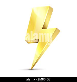 Goldenes elektrisches 3D-Symbol isoliert auf weißem Hintergrund. Vektordarstellung. Eps 10. Stock Vektor