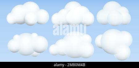 3D Wolken gesetzt. Realistische Wolkensymbole. geometrische 3D-Formen. Vektordarstellung. Eps 10. Stock Vektor