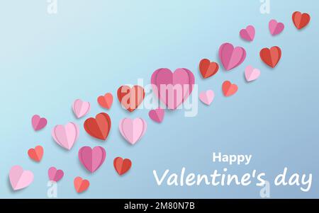 Papierelemente in Herzform auf blauem Hintergrund. Vektordarstellung. Eps 10. Stock Vektor