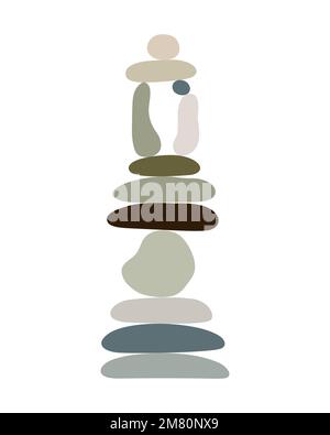 Zen Stones cairns Einfache abstrakte flache Vektordarstellung, Relax-, Meditations- und Yoga-Konzept, Bo-Farben Steinpyramide zum Erstellen von Bannern, Postern, Karten, Drucken, Wandgemälden Stock Vektor