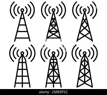 Symbolsatz Antenne. Funkturm-Symbole. Vektordarstellung. Eps 10. Stock Vektor