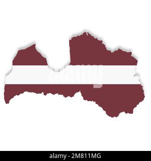 Lettische Flaggenkarte auf weißem Hintergrund mit 3D-Darstellung des Beschneidungspfads Stockfoto