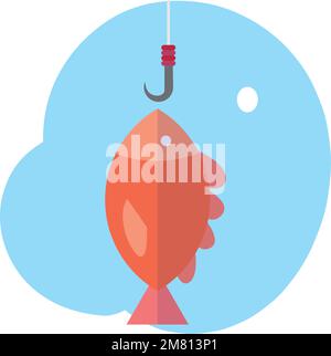 Isolierter Fisch auf Angelrute Icon Vector Stock Vektor