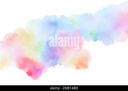 Handgefertigte Illustration von farbenfrohen pastellfarbenen Aquarellen, mehrfarbigen abstrakten Farbspritzern auf weißem Papierhintergrund, Vektor-Aquarellwolke. Stock Vektor