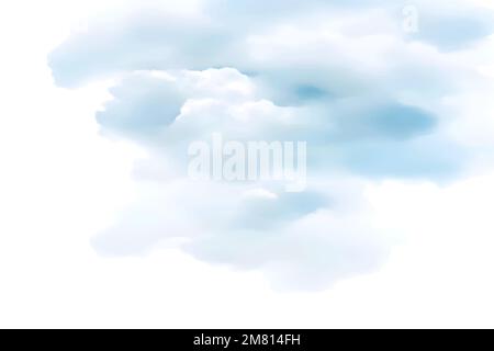 Handgefertigte Illustration von blauen Wolken, Himmelswasserfarben, leichte abstrakte Spritzer auf weißem Papierhintergrund, Vektorwolken in Aquarellfarben. Stock Vektor
