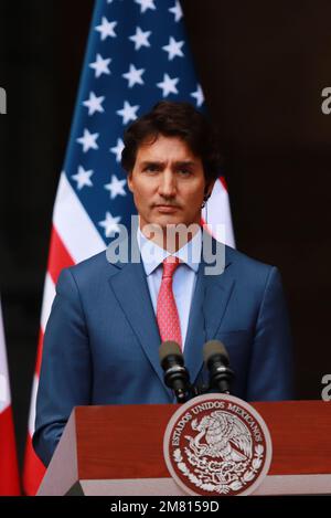 Mexiko-Stadt, Mexiko. 10. Januar 2023. Premierminister von Kanada Justin Trudeau während der Medienrede des nordamerikanischen Gipfels im Nationalpalast. Am 10. Januar 2023 in Mexico City, Mexiko. (Foto: Carlos Santiago/Eyepix Group/Sipa USA) Guthaben: SIPA USA/Alamy Live News Stockfoto