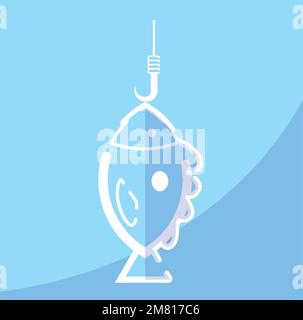 Isolierter Fisch auf Angelrute Icon Vector Stock Vektor