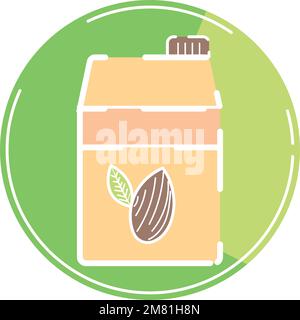 Symbol für isolierte farbige Mandelmilch flacher Vektor Stock Vektor