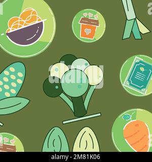 Nahtloser Musterhintergrund mit veganen Essenssymbolen Vektor Stock Vektor