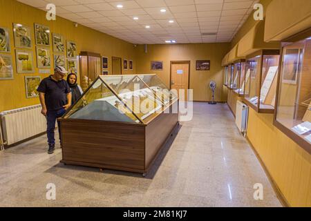 HAMADAN, IRAN - 14. JULI 2019: Im Inneren des archäologischen Museums am Hegmataneh-Hügel in Hamadan, Iran Stockfoto