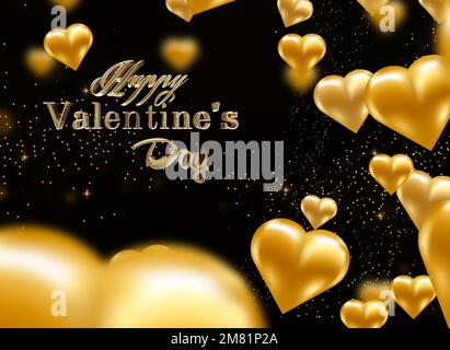Alles Liebe zum Valentinstag. 3D-Rendering. Typografisch, leicht, Herz. Grußkarte Einladung. Hintergrunddesign. Banner, Poster Illustration Glückwunsch Postkarte. . Qualitativ hochwertige Darstellung. Stockfoto