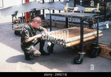 STAFF Sergeant Self von der Aircraft Intermediate Maintenance Department (AIMD) Armament Section überprüft die Armaturen an Stickstoffempfängern. Basis: Marine Corps Air Station, Yuma Bundesstaat: Arizona (AZ) Land: Vereinigte Staaten von Amerika (USA) Stockfoto