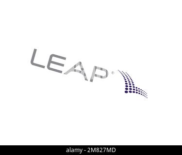 LEAP Wireless, gedrehtes Logo, weißer Hintergrund B Stockfoto