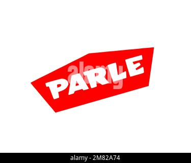 Parle-Produkte, Gedrehtes Logo, Weißer Hintergrund Stockfoto