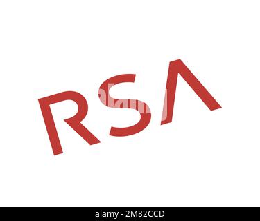 RSA-Sicherheit, gedrehtes Logo, weißer Hintergrund Stockfoto