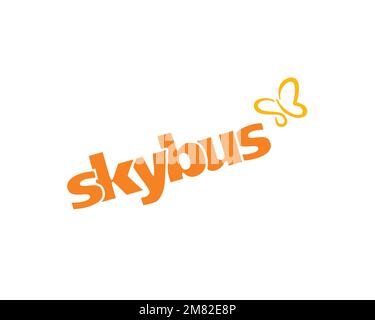 Skybus Airline, gedrehtes Logo, weißer Hintergrund Stockfoto