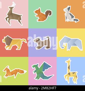 Origami Tiere Sticker Vektor-Set Stock Vektor