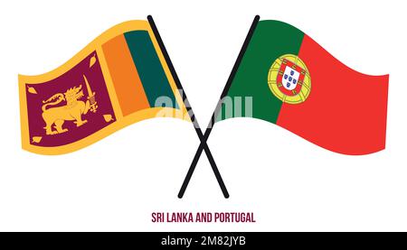 Sri Lanka und Portugal Flaggen gekreuzt und winken Flat Style. Offizieller Anteil. Korrigieren Sie Die Farben. Stock Vektor