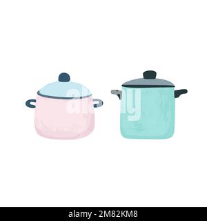 Handgezeichnete Darstellung von Pfannen in einfachem grafischem, modernem Stil isoliert auf weißem Hintergrund. Vektor-Konstruktionselement. Stock Vektor