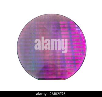 Halbleiter-Wafer-Scheibe aus weiß isoliertem Silizium Stockfoto
