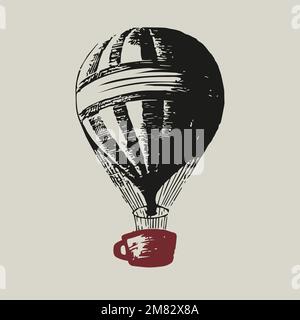 Heißluftballon-Logo-Vektor mit gedämpften roten Kaffeetasse Business Corporate Identity Illustration Stock Vektor
