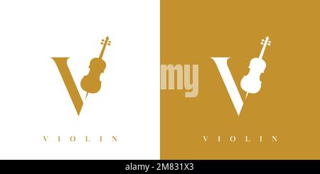 Modernes und einzigartiges Design mit V-Buchstaben und ursprünglichem Violinlogo Stock Vektor