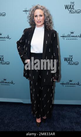 Andie MacDowell trägt das Kleid von Michael Lo Sordo und besucht am 11. Januar 2023 die New Yorker Premiere des Way Home im Whitby Hotel in New York Stockfoto