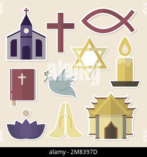 Gemischte religiöse Symbole Sticker Set Vektor Stock Vektor