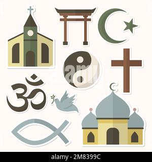 Gemischte religiöse Symbole Sticker Set Vektor Stock Vektor