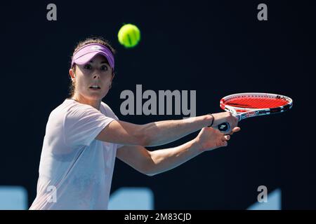 Melbourne Park 12/1/2023. Alize CORNET (FRA) während des Trainings bei den Australian Open 2023. Corleve/Alamy Live News Stockfoto