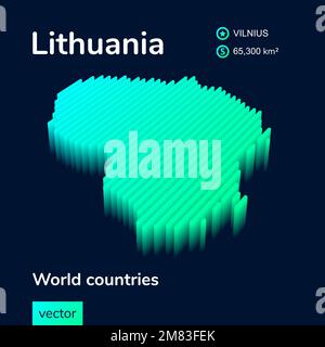 Isometrische 3D-Vektorkarte Litauen in Neontürkis auf dunkelblauem Hintergrund. Stilisiertes Kartensymbol von Litauen. Infografik Stock Vektor