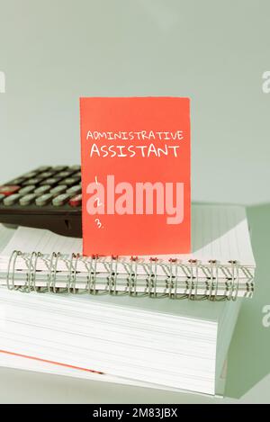 Schreiben mit Anzeige von Text Verwaltungsassistent. Konzeptfoto Administration Support Specialist Büroaufgaben Stockfoto