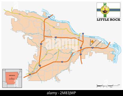 Einfache Straßenkarte der Stadt Little Rock, Arkansas, USA Stockfoto