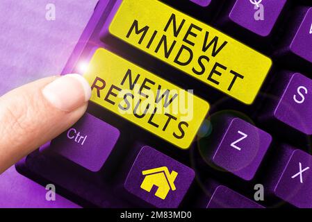Handschriftlicher Text Neue Einstellung Neue Ergebnisse. Internetkonzept Offene Möglichkeiten grenzenlos Denken Sie größer Stockfoto