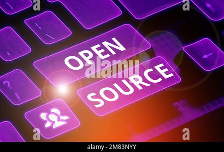 Schreiben Text anzeigen Open Source. Business Showcase mit Software, deren ursprünglicher Quellcode frei verfügbar ist Stockfoto