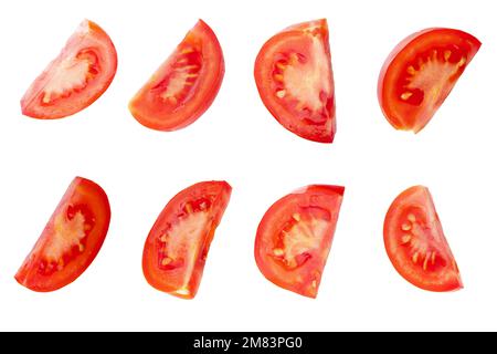 Tomate auf weißem Hintergrund isoliert. Mit Beschneidungspfad. Volle Schärfentiefe. Fokusstapelung Stockfoto