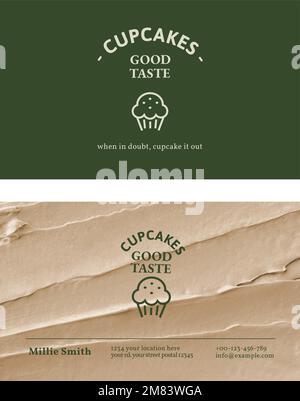 Backwaren Visitenkarte Schablone Vektor in grün und beige mit Zuckerguss Textur Stock Vektor