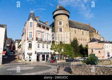 CHATEAU UND DIE STADT LAVAL AM UFER DER MAYENNE, (53) MAYENNE, PAYS DE LA LOIRE Stockfoto