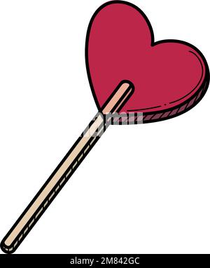 Handgezeichnete herzförmige süße Lutscher-Süßigkeiten auf einem Strichvektor-Illustration. Süße romantische Valentinstagskuchen isoliert auf Weiß. Stock Vektor
