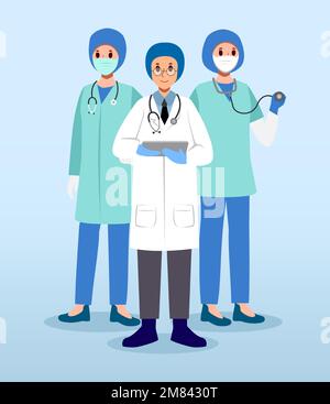 Medizinisches Team. Chirurgen mit Operationskitteln. Zeichentrickfiguren. Vector . Stock Vektor