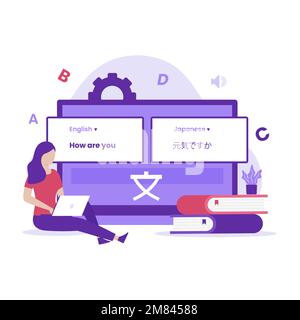 Entwurf eines Konzepts zur Illustration mobiler Übersetzer. Abbildung für Websites, Landing-Pages, mobile Anwendungen, Poster und Banner Stock Vektor