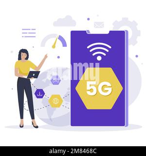 Designkonzept für 5G-Netzwerkdarstellung. Abbildung für Websites, Landing-Pages, mobile Anwendungen, Poster und Banner Stock Vektor