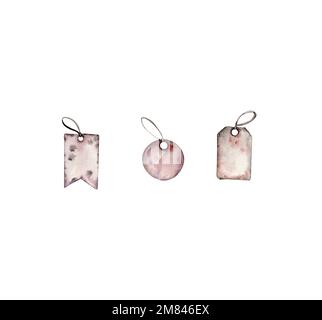 Aquarelle Darstellung eines alten rostigen Elements, Papieraufkleber. Handgezeichnet in Aquarell auf weißem Hintergrund. Perfekt für Hochzeitseinladungen, Stockfoto