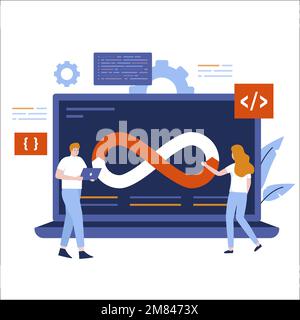 Flaches Design der Entwicklungs- und Betriebstechnologie. Abbildung für Websites, Landing-Pages, mobile Anwendungen, Poster und Banner. Trendige Wohnung Stock Vektor