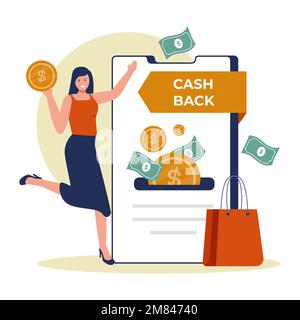 Illustrationskonzept für Online-Cashback-Service. Abbildung für Websites, Landing-Pages, mobile Anwendungen, Poster und Banner. Trendiger Flachvektor i Stock Vektor