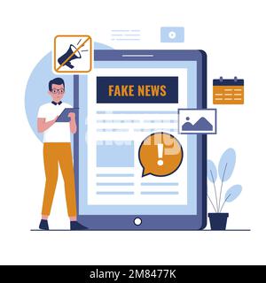 Illustration für gefälschte Nachrichten. Abbildung für Websites, Landing-Pages, mobile Anwendungen, Poster und Banner. Trendige flache Vektordarstellung Stock Vektor