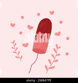 Menstruationszeit blutiger Tampon im rosa Cartoon-Stil. Ovulation und Fertilität der Frau. Stock Vektor